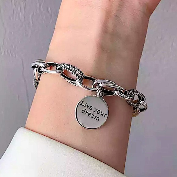 Live Your Dream Sterling Silver Chain Link Bracelet - Picture 1 of 3